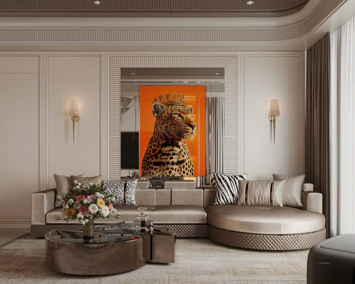 Ứng dụng phào chỉ và tấm ốp Hiwood cho phòng khách Modern Classic