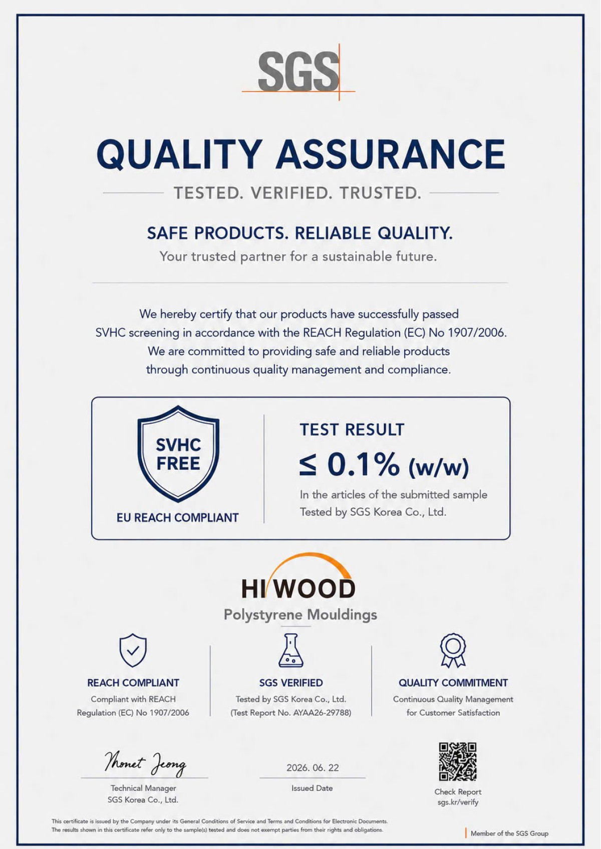 Phào chỉ nhựa Hiwood đạt kết quả thử nghiệm SGS 