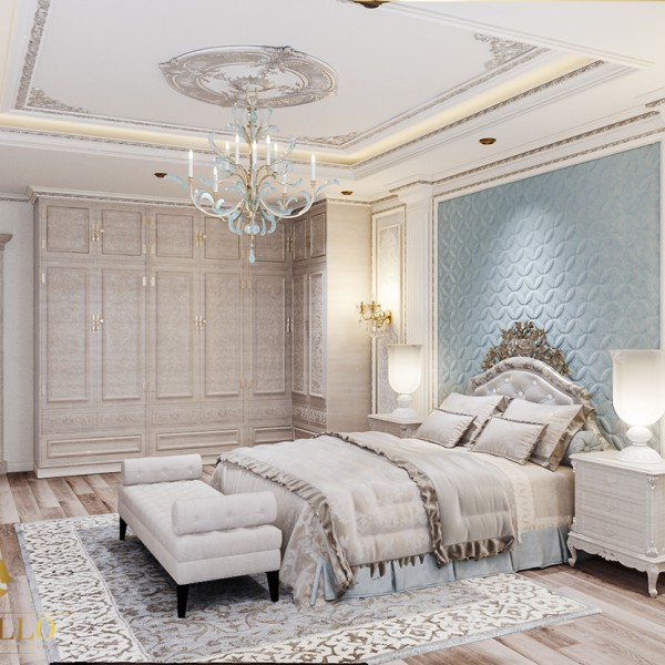 Thiết kế phòng ngủ master đẳng cấp sử dụng vật liệu chỉ nhựa Hàn Quốc.